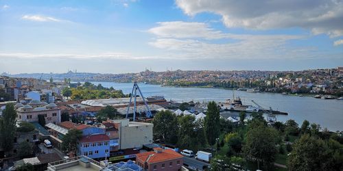 High angle view of townscape against sky
