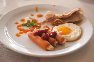 Close-up of breakfast served in plate