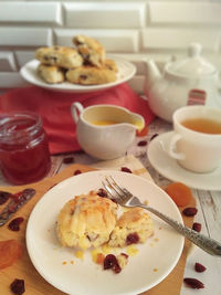 High angle view of breakfast on table