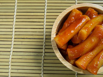 High angle view of food in bowl on table