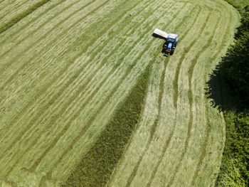 High angle view of tractor on field