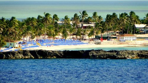 Scenic view of sea against blue sky