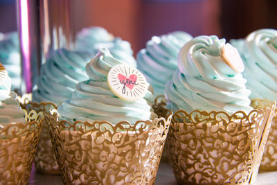 Close-up of cupcakes on table