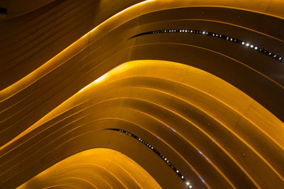 High angle view of illuminated spiral staircase at night