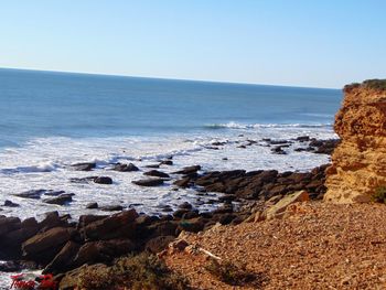 Scenic view of sea against clear sky