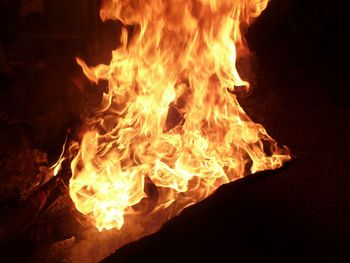 Close-up of fire in the dark