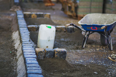 Paving stone row on a construction site