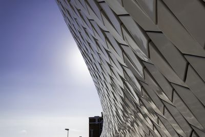 Low angle view of modern building against clear sky