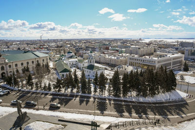 High angle view of cityscape against sky