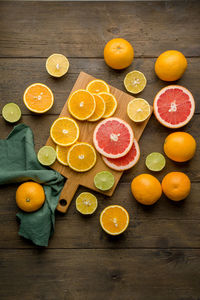 High angle view of fruits on table