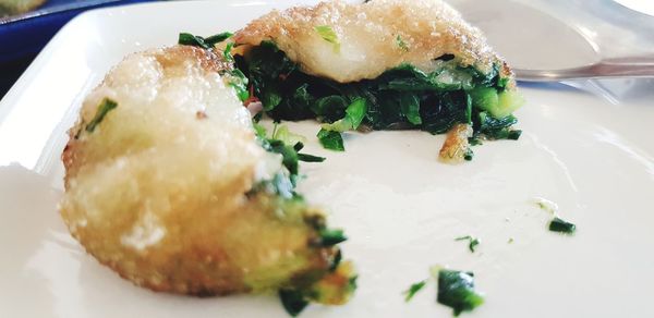 Close-up of fish served in plate