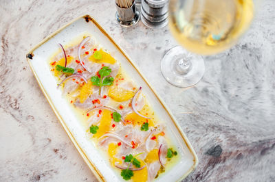 High angle view of food on table