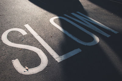 High angle view of road marking on street