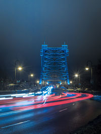 Light trails on road at night