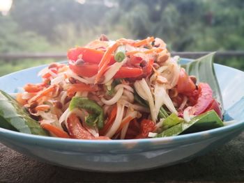 Close-up of salad in bowl on table