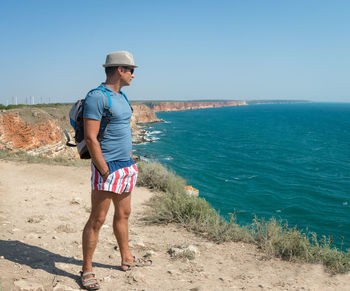 Adult man visits kaliakra cape, bulgaria