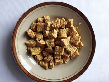 High angle view of food in plate on table