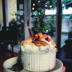 Close-up of ice cream on table