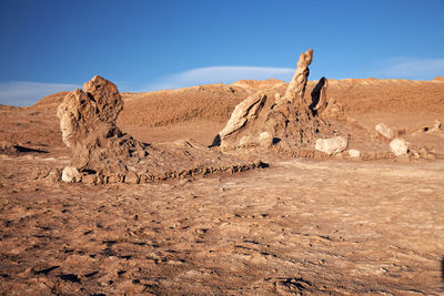 Rock formations in desert against blue sky