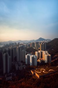 High angle view of buildings in city