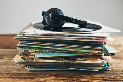 Vinyl records. listening to music from analog. playing music. retro music. vintage style. collection