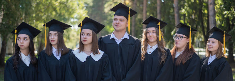 Rear view of woman wearing graduation