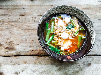 High angle view of soup in bowl