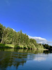 Scenic view of lake against blue sky