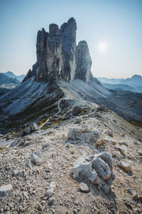 Scenic view of rocky mountains against clear sky