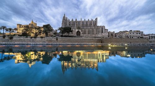 Reflection of buildings in lake