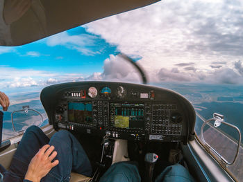 Piloting aircraft, cockpit view from above