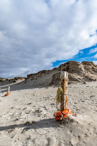 Scenic view of rocks on beach against sky