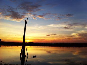 Scenic view of lake at sunset