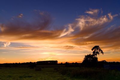 Scenic view of field against sky at sunset