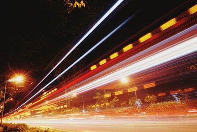 Light trails on road at night