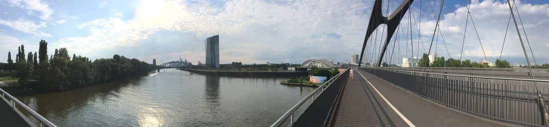 Panoramic view of bridge over river against sky