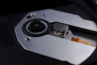 High angle view of camera on table
