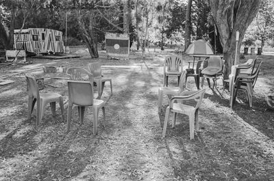 Empty chairs and tables at restaurant