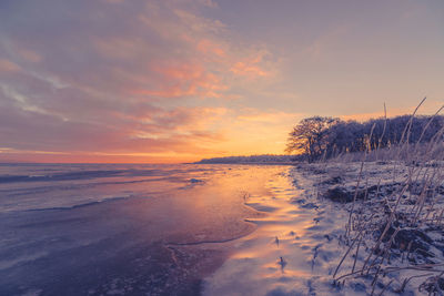 Scenic view of sea at sunset