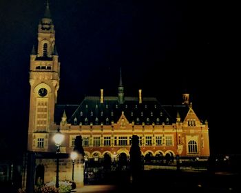 Illuminated building at night