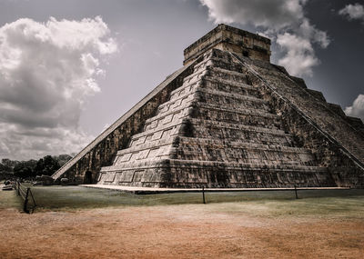 Low angle view of mayan pyramid against sky