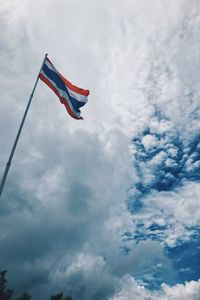 Low angle view of flag against sky