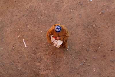 High angle view of men working on field