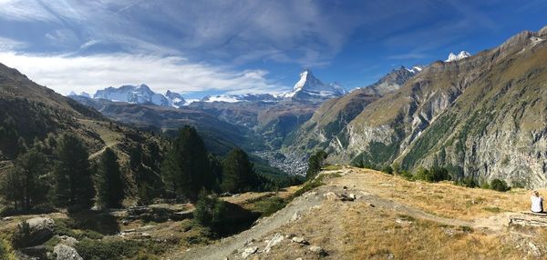 Panoramic view of mountain range against sky