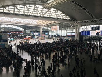 High angle view of people at airport
