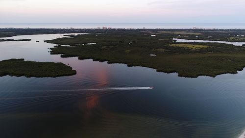 High angle view of sea against sky