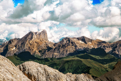 Marmolada mountain peak panorama in unesco dolomite alps, val di fassa dolomite, trentino, italy