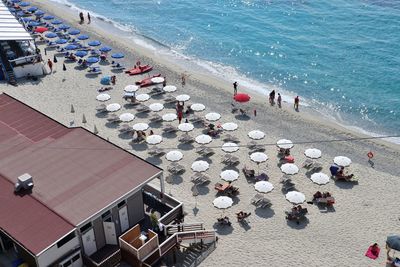 High angle view of people at beach