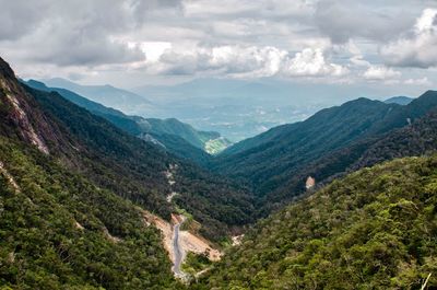 High angle view of valley against sky