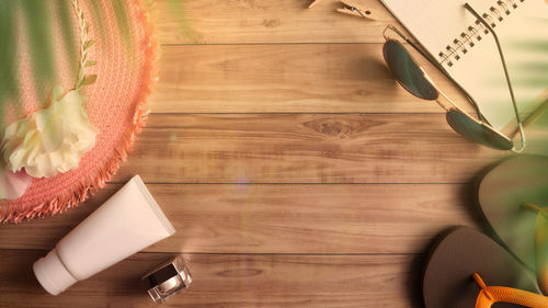 High angle view of paper on table at home